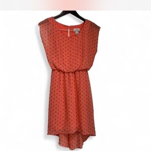 Coquette Sweet Storm Coral Polka Dot Sleeveless High-Low Dress size S